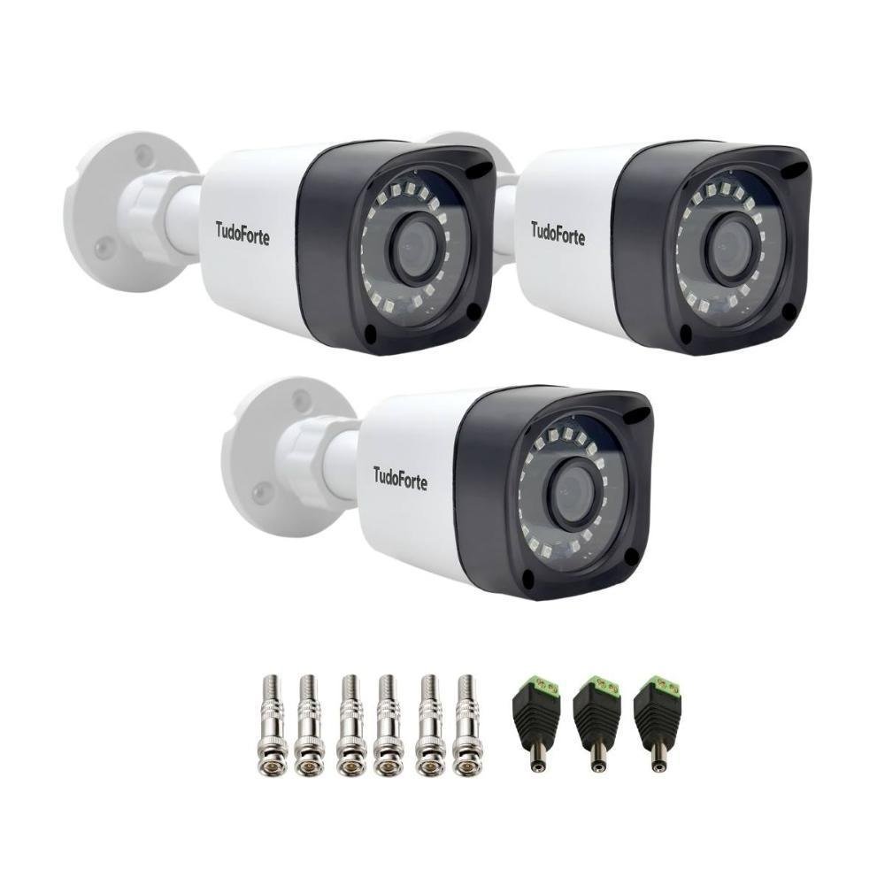 Kit 3 Câmeras Bullet, FULL HD, 1080p, Lente 2.8mm, Visão Noturna 20m, Ip66 + Conectores