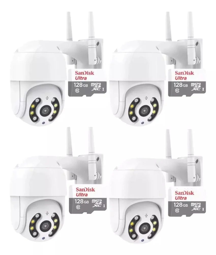 It 4 Câmeras De Segurança Externa Ip Wi-fi Motorizada Full Hd A Prova D'água + 4 Cartões 128gb