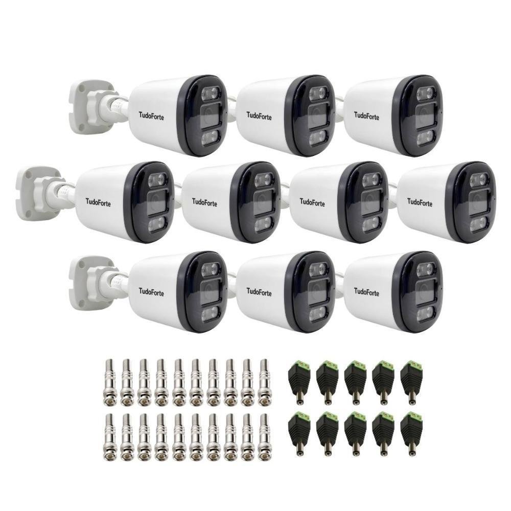 Kit 10 Câmeras Bullet, Full Color, FULL HD, 1080p, Com Visão Noturna Colorida, Grau De Proteção Ip66, Lente 2.8mm + Conectores
