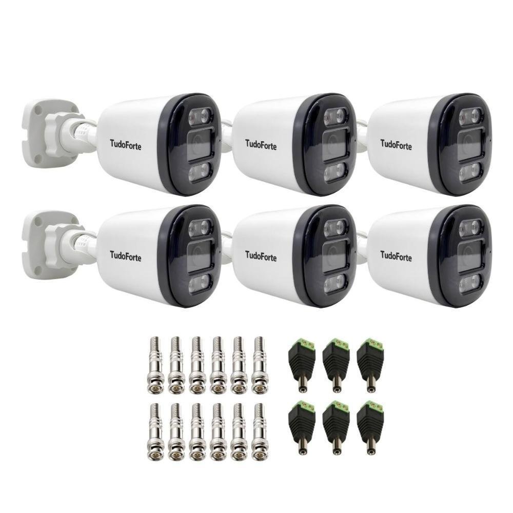 Kit 6 Câmeras Bullet Full Color, FULL HD, 1080p, Com Visão Noturna Colorida, Grau De Proteção Ip66, Lente 2.8mm  + Conectores