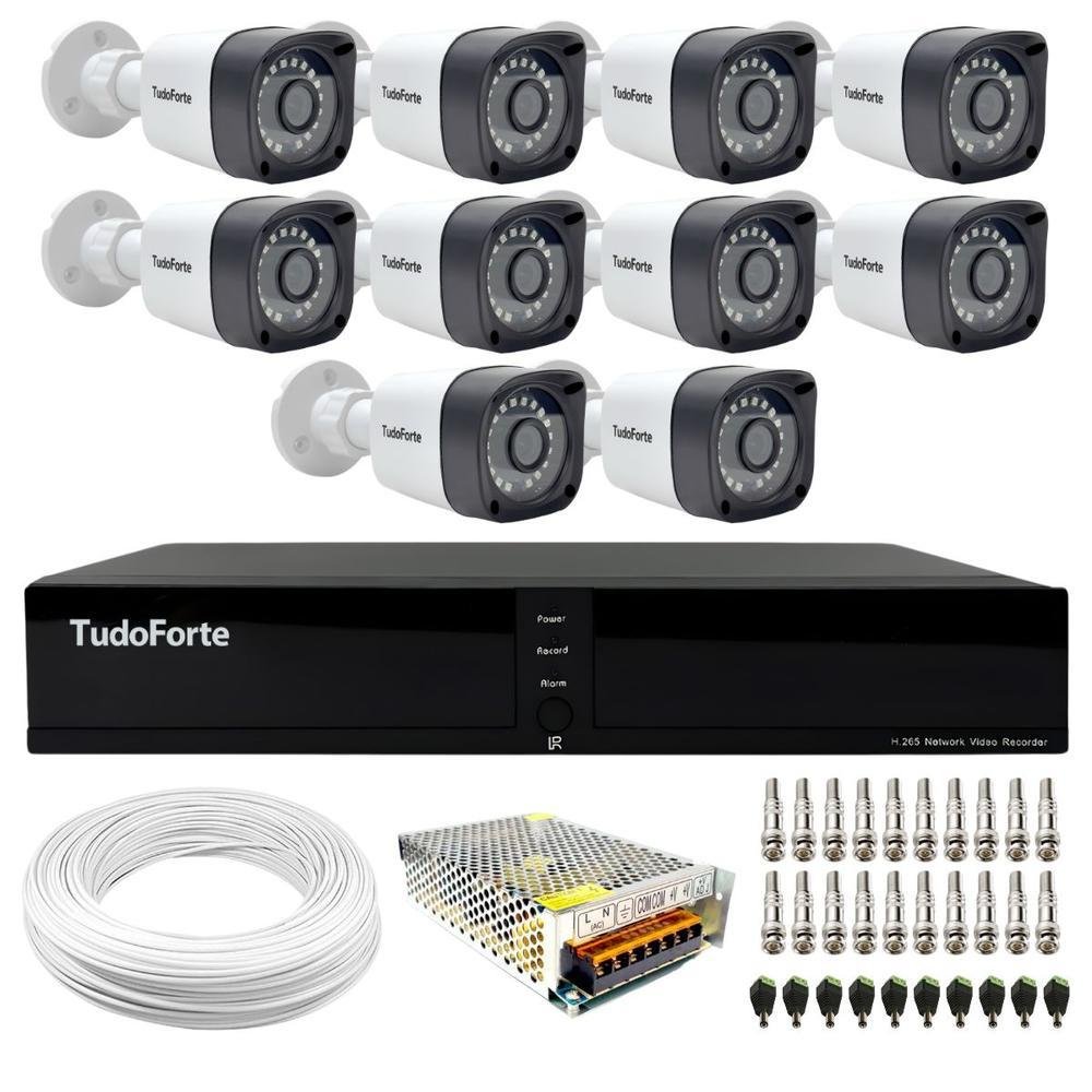 Kit 10 Câmeras Tf 2020 B, FULL HD 1080p, Bullet, Com Visão Noturna 20m, Proteção Ip66 + Dvr, FULL HDx 3316, 16 Canais