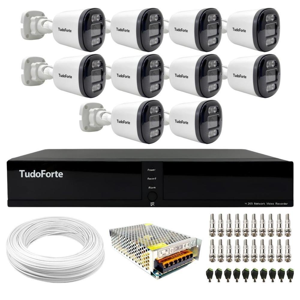 Kit 10 Câmeras Full Color Tf 2020 Colorvu, FULL HD 1080p, Lente 3.6mm, Visão Noturna Colorida Ip66 + Dvr, FULL HDx 3316, 16 Canais Com App
