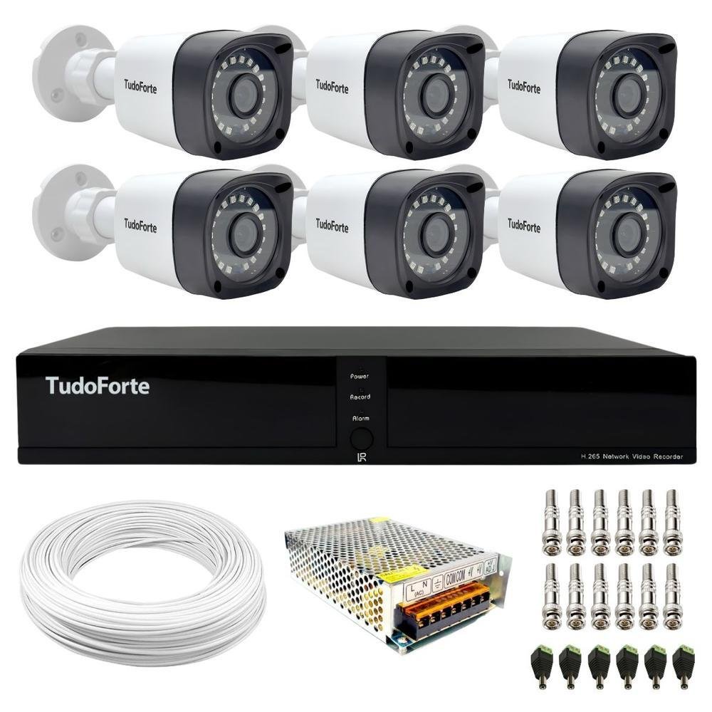 Kit 6 Câmeras Tudo Forte Tf 2020 B, FULL HD, 1080p, Bullet, Com Visão Noturna 20m, Proteção Ip66 + Dvr, FULL HDx 3308, 8 Canais