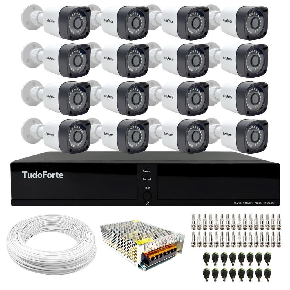 Kit 16 Câmeras Tf 2020 B, FULL HD, 1080p Bullet, Com Visão Noturna 20m, Proteção Ip66 + Dvr, FULL HDx 3316, 16 Canais