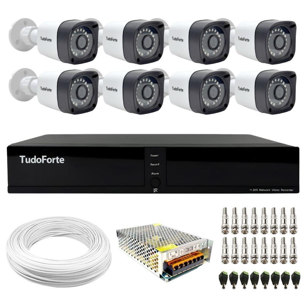 Kit 8 Câmeras Tudo Forte Tf 2020 B, FULL HD, 1080p Bullet, Com Visão Noturna 20m, Proteção Ip66 + Dvr, FULL HDx 3308, 8 Canais