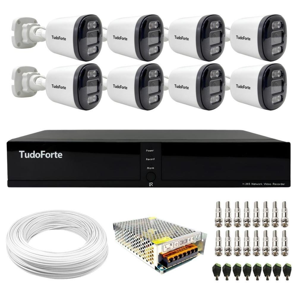 Kit 8 Câmeras Full Color Tf 2020 Colorvu, FULL HD 1080p, Lente 3.6mm, Visão Noturna Colorida, Ip66 + Dvr, FULL HDx 3308, 8 Canais Com App