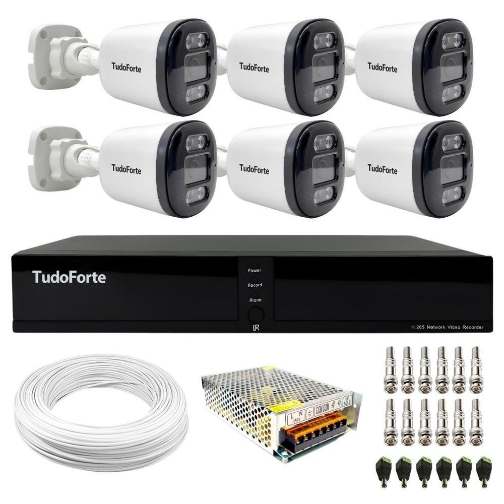 Kit 6 Câmeras Full Color Tf 2020 Colorvu FULL HD, 1080p, Lente 3.6mm, Visão Noturna Colorida Ip66 + Dvr, FULL HDx 3308, 8 Canais Com App Xmeye