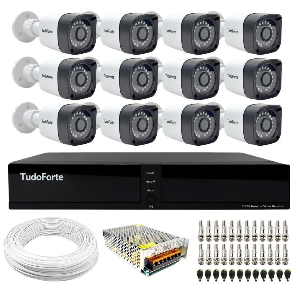 Kit 12 Câmeras Tf 2020 B, FULL HD, 1080p, Bullet, Com Visão Noturna 20m, Proteção Ip66 + Dvr, FULL HDx 3316, 16 Canais