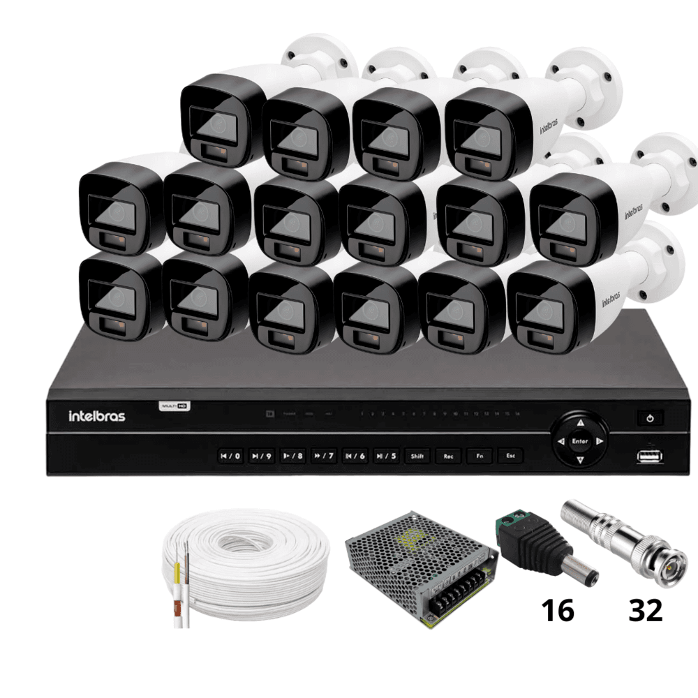 Kit 16 Câmeras Intelbras 1220b Full Color  Dvr Intelbras Mhdx 1232 Sem Hd