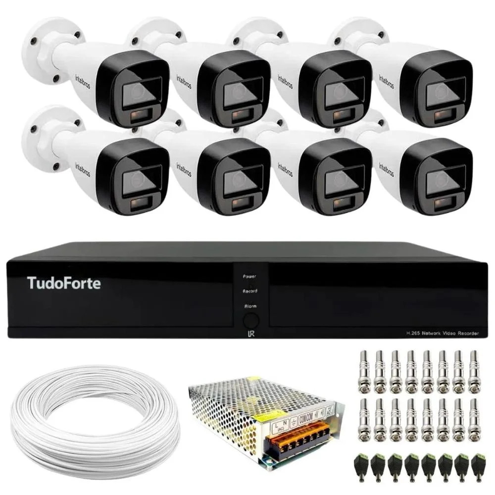 Kit 8 Câmeras Intelbras Vhd 1220 B G7 Full Color Bullet Full Hd 1080p Multi Hd Ir 20m + Dvr Tudo Forte Tfull Hdx 3308 8 Canais