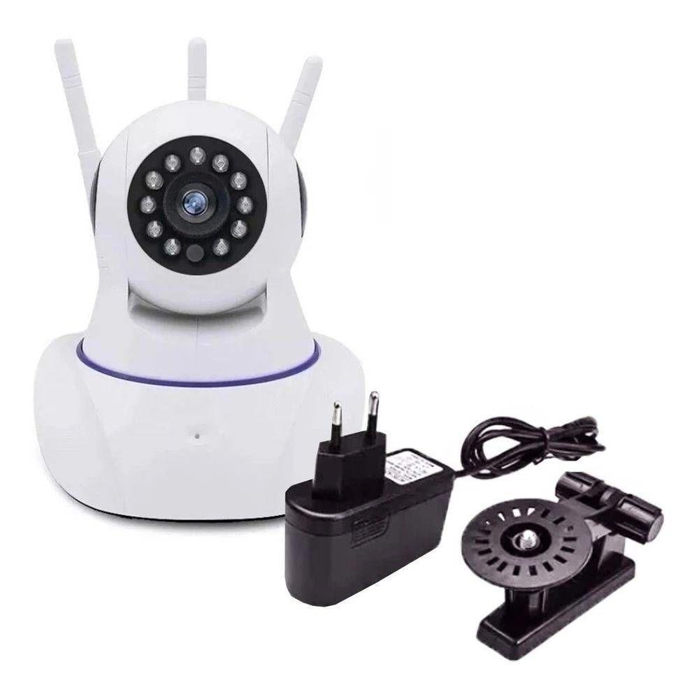 Câmera Ip Onvif 360 graus 3 Antenas HD Wifi Rj45 Visão Noturna Alarme