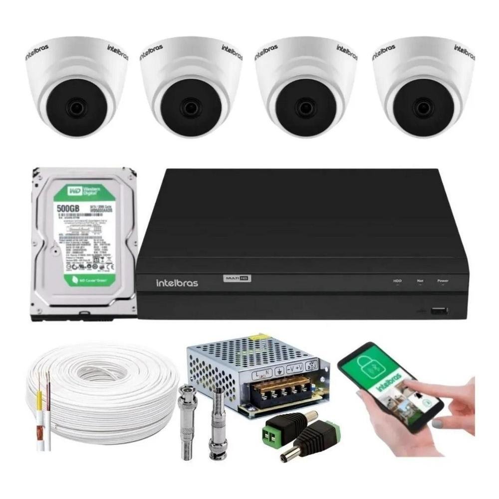 Kit 4 Camera De Seguranca, Intelbras Dome Vhl 1120d, Dvr 4 Canais Multi HD