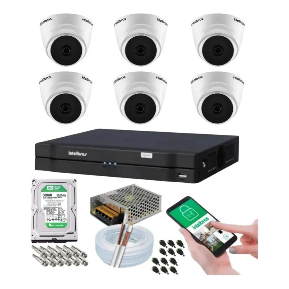 Kit 6 Camera De Seguranca, Intelbras Dome, Vhl 1120d Dvr 8 Canais, Multi Hd