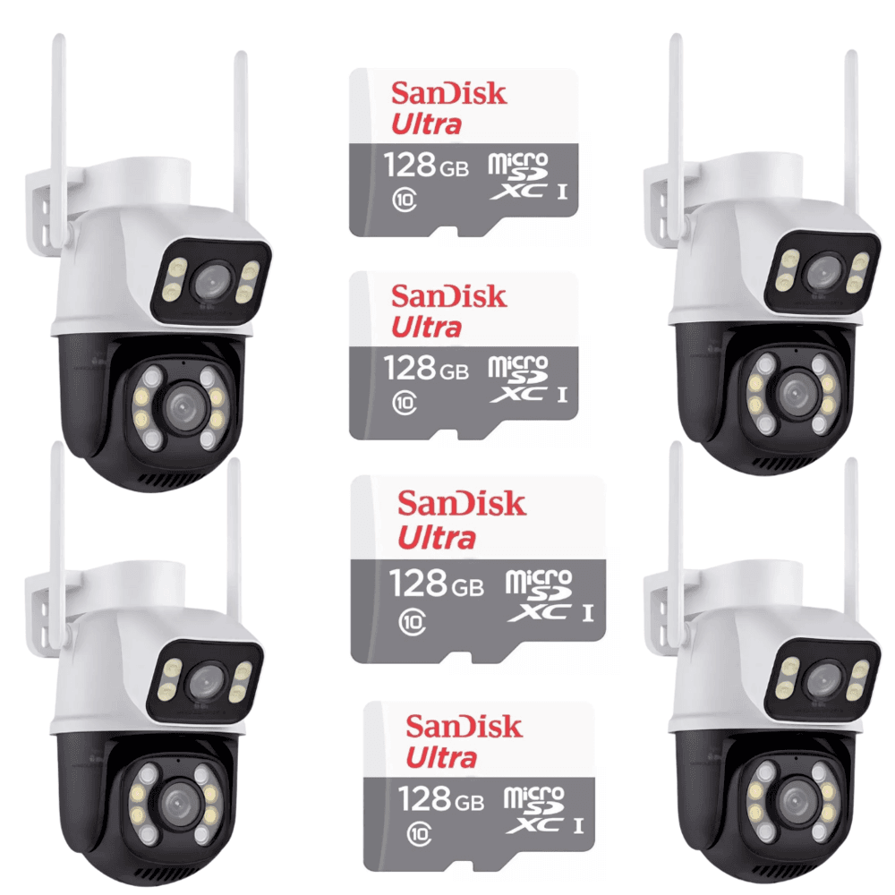 Kit 4 Câmera Importada Wi-fi Smart  Lente Dupla Externa Cartão De Memória 128GB
