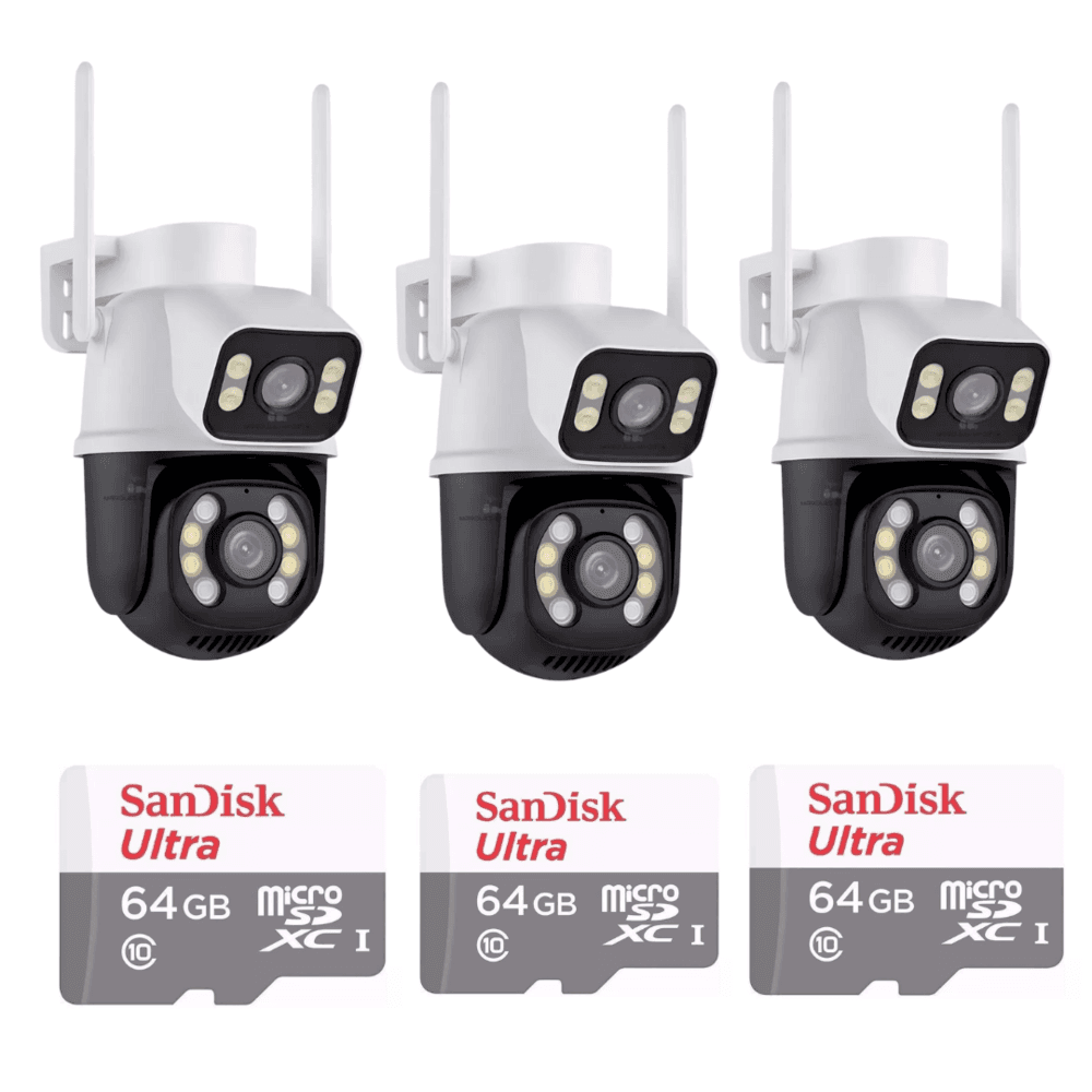Kit 3 Câmera Importada Wi-fi Smart Lente Dupla Externa Cartão De Memória 64gb