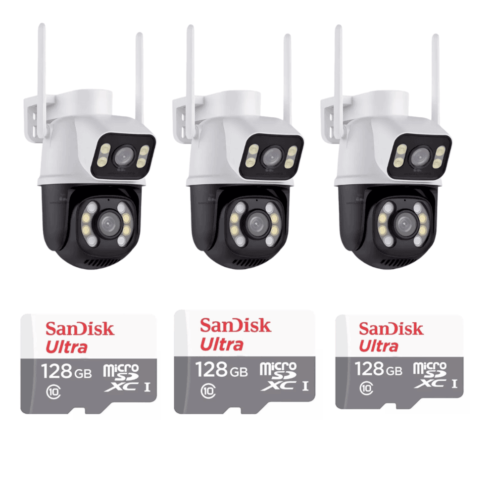 Kit 3 Câmera Importada Wi-fi Smart  Lente Dupla Externa Cartão De Memória 128GB