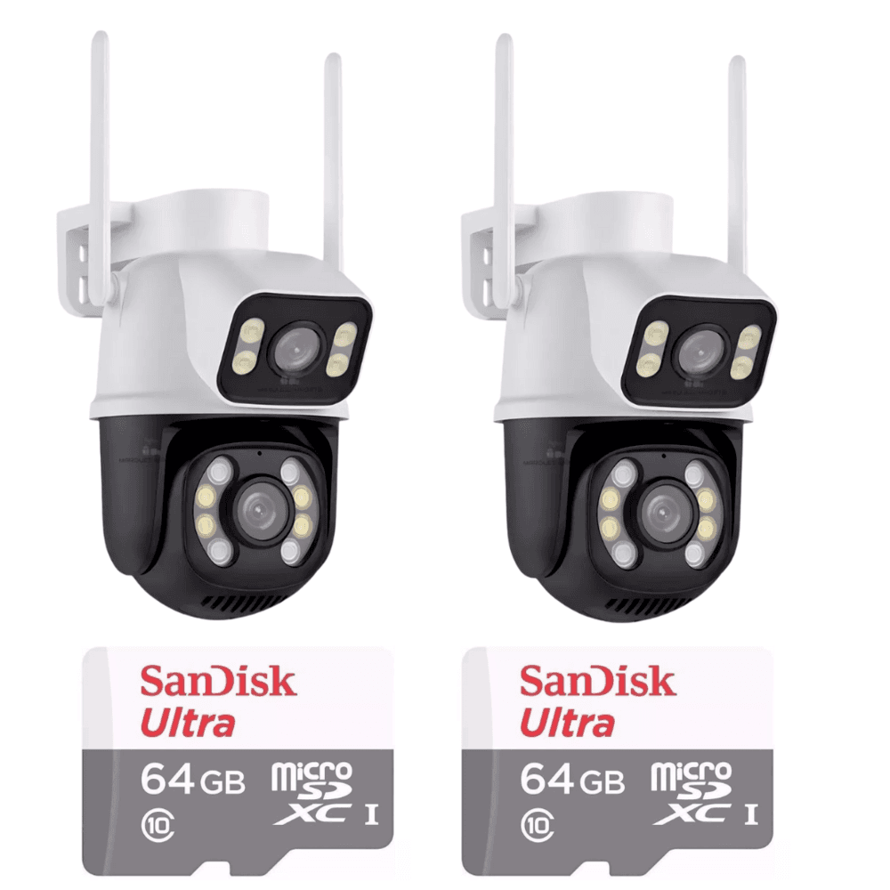 Kit 2 Câmera Importada Wi-fi Smart Lente Dupla Externa Cartão De Memória 64gb