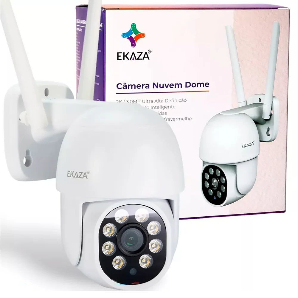 Câmera Smart Dome Wifi Externa Nuvem 360º Ekaza Alexa E Google Branco