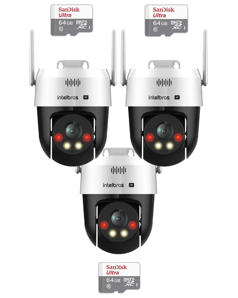 Kit 3 Câmeras Ip Wi-fi Intelbras Vipw 1300 Mini Sd Speed Dome 64gb