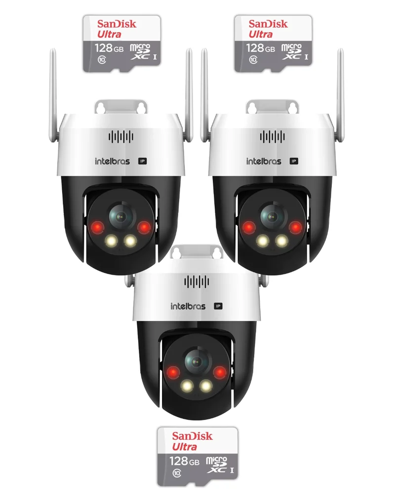 Kit 3 Câmeras Ip Wi-fi Intelbras Vipw 1300 Mini Sd Speed Dome 128GB