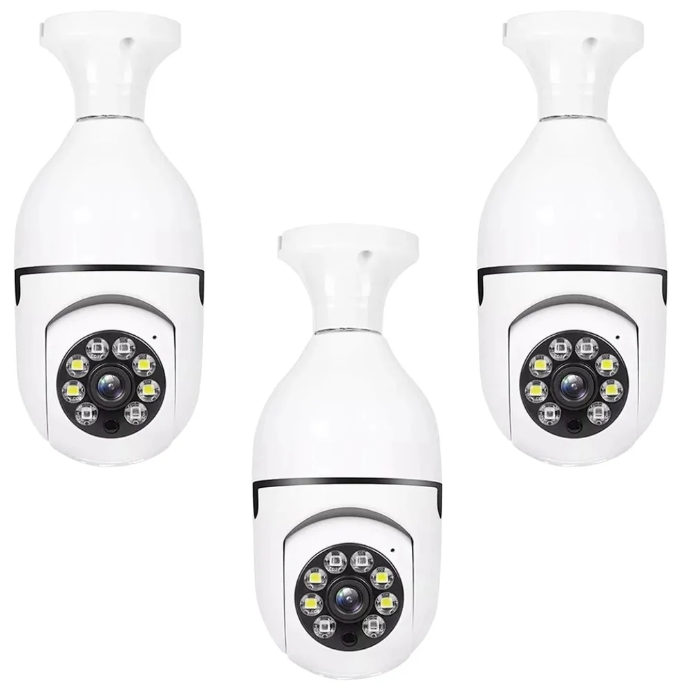 Kit 3 Camera De Segurança Lampada E27 Espia Visao Noturna Audio Alerta No Celular Wife  Full Hd 1080