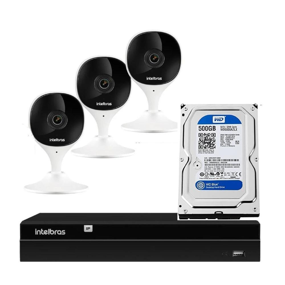 Kit 3 Câmeras Imx Full HD, Wi-fi + HD 500GB + Nvd 1404 - Intelbras