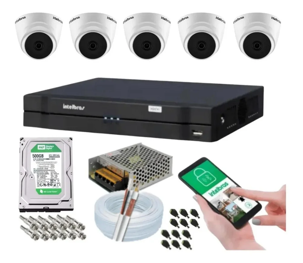 Kit 5 Camera De Seguranca Intelbras Dome, Vhl 1120d, Dvr 8 Canais Multi HD