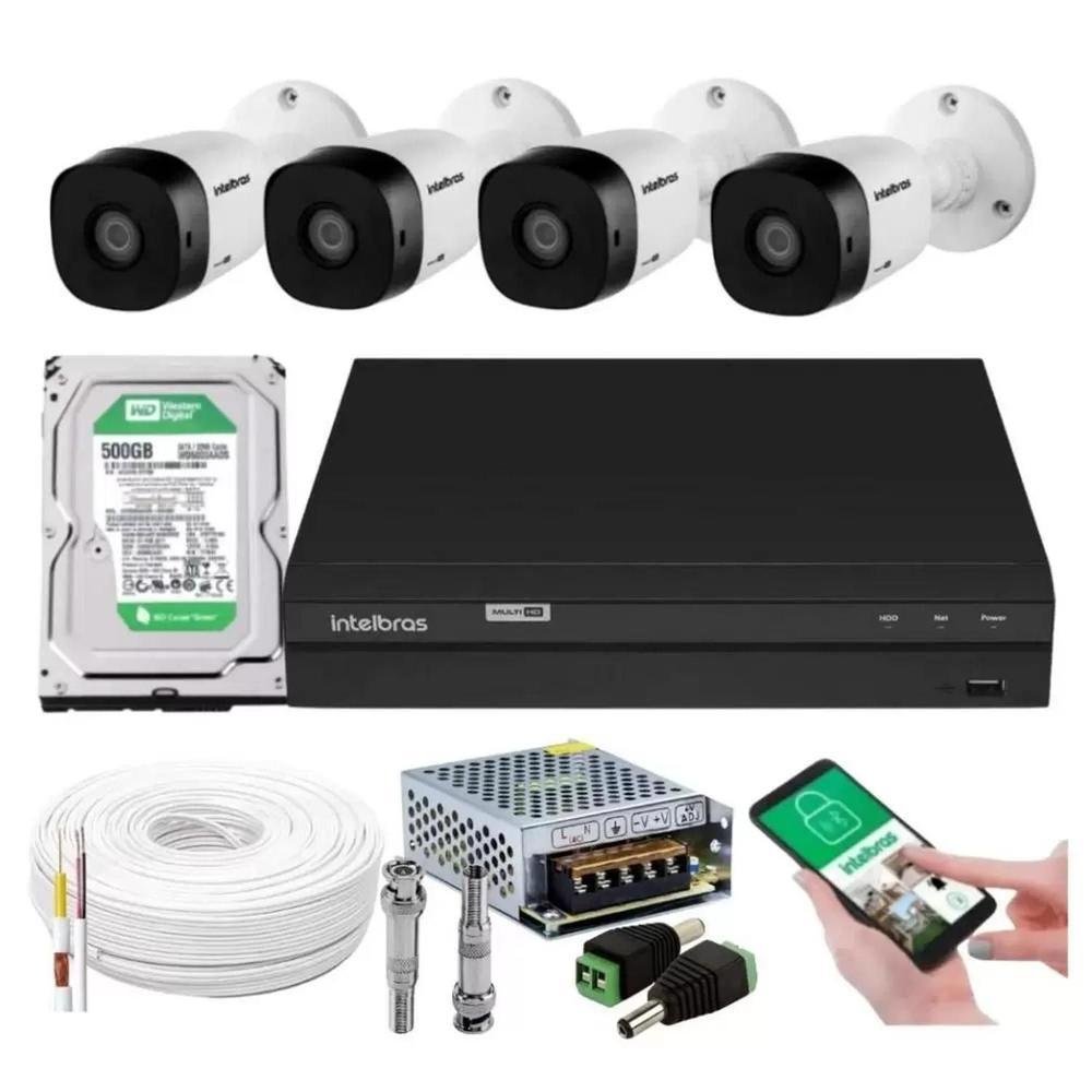 Kit 3 Câmeras De Segurança Intelbras Bullet, 30m, Vhd 1130b, Externa + Dvr 4 Canais + HD 1TB