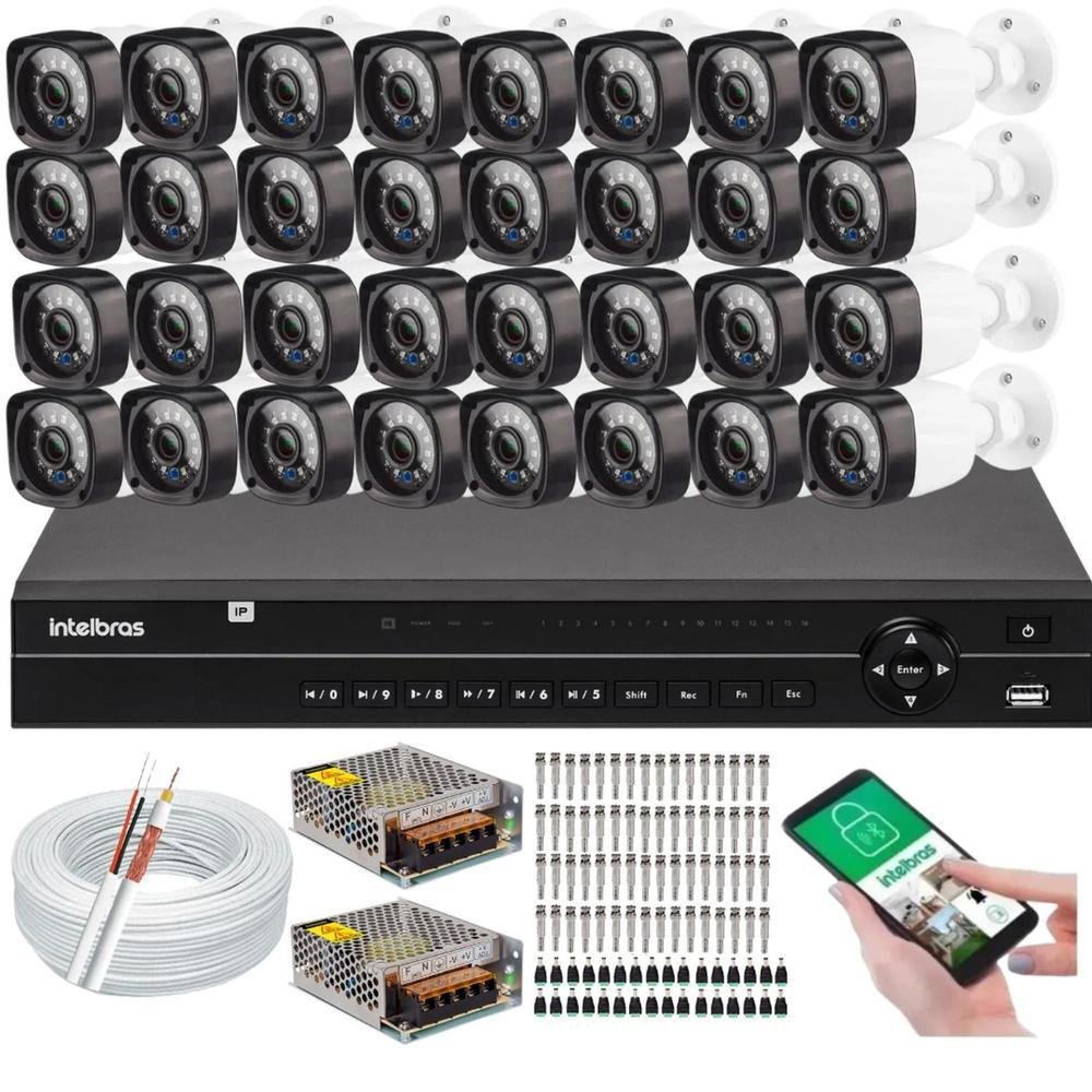 Kit 32 Câmeras De Segurança HD + DVR 32 Ch Mhdx 1232 - Intelbras