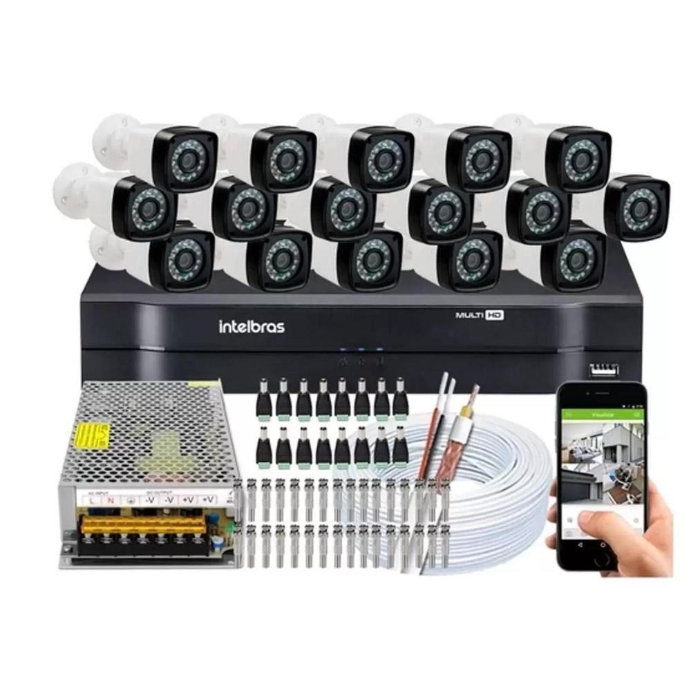 Kit 16 Câmeras Segurança HD + Dvr Intelbras 1116