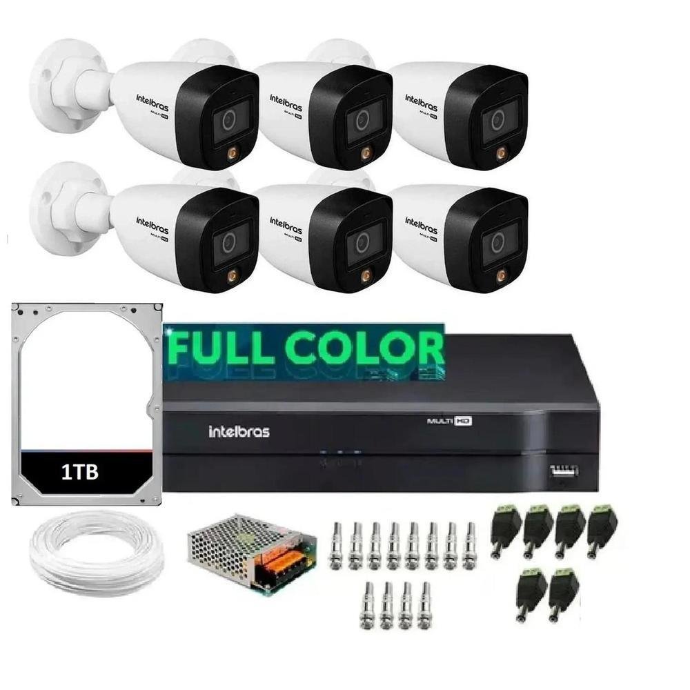 Kit 6 Câmeras 1220b Full Color + Dvr 8ch Intelbras + HD 1TB