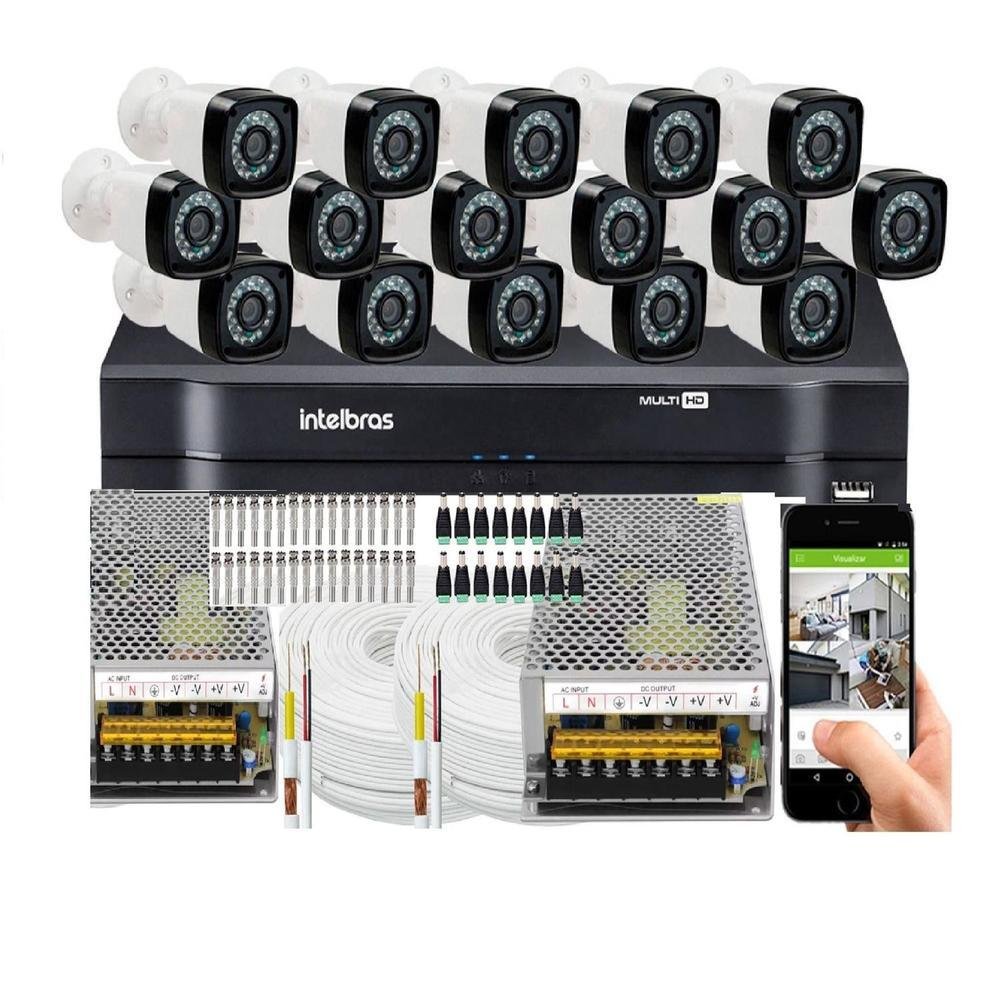 Kit Cftv 16 Câmeras Segurança HD, Infravermelho + Dvr Intelbras 1116