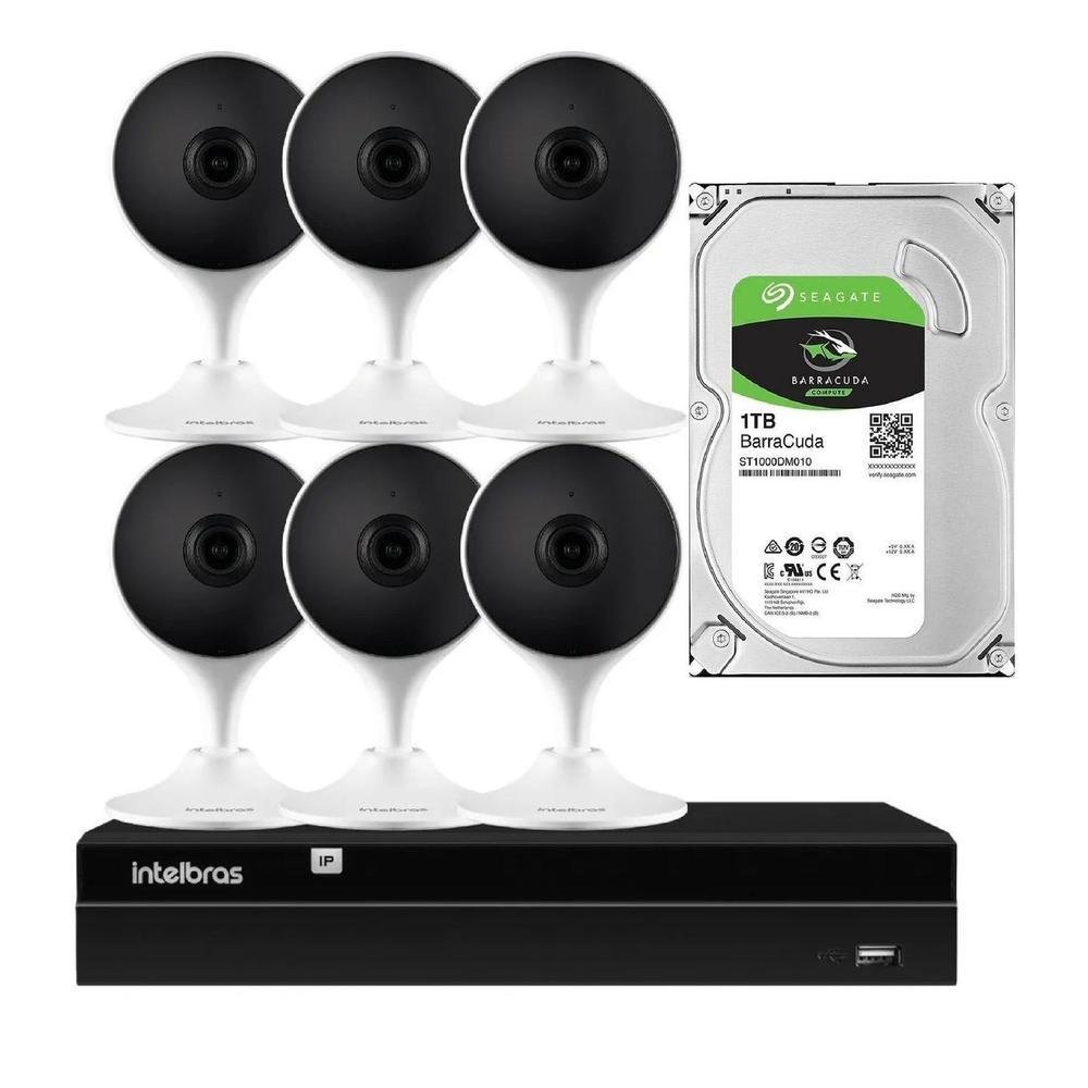 Kit 6 Câmeras Intelbras Imx Full HD, Wi-fi + HD 1TB + Nvd 1408