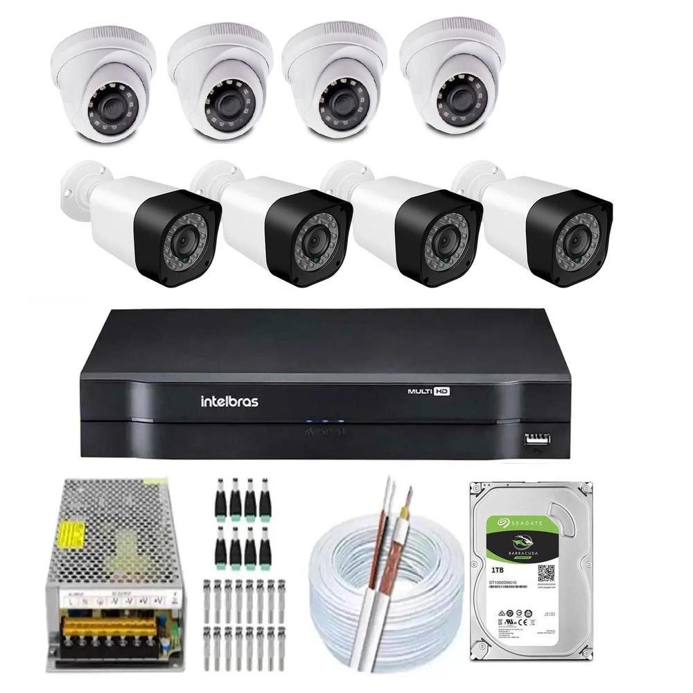 Kit 8 Câmeras Segurança Intelbras 2 Mp Full HD + DVR Intelbras 8ch + HD 1TB