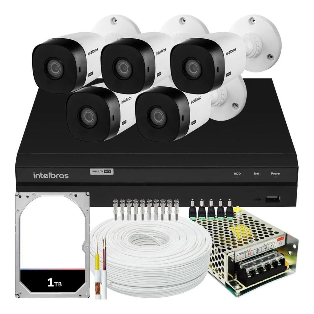 Kit 5 Câmeras Intelbras Segurança + DVR 8 canais mhdx + HD 1TB