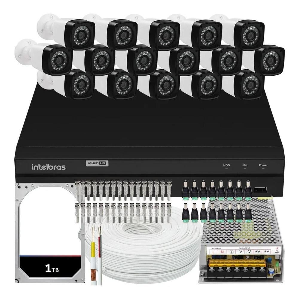 Kit Cftv 16 Câmeras Intelbras Full HD, 2mp + Dvr Intelbras Mhdx 16ch + HD 1TB