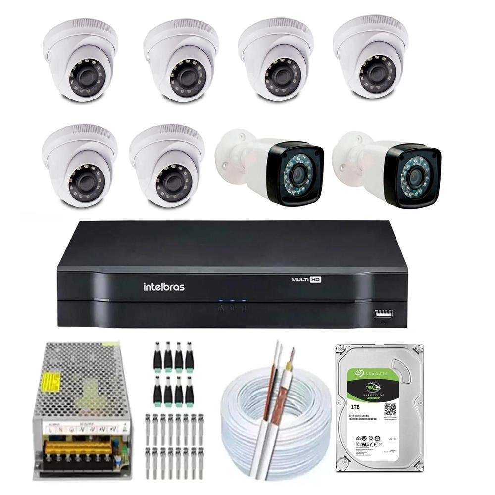 Kit 8 Câmeras Segurança Intelbras Full HD, 1080p + DVR Intelbras 8ch + HD 1TB