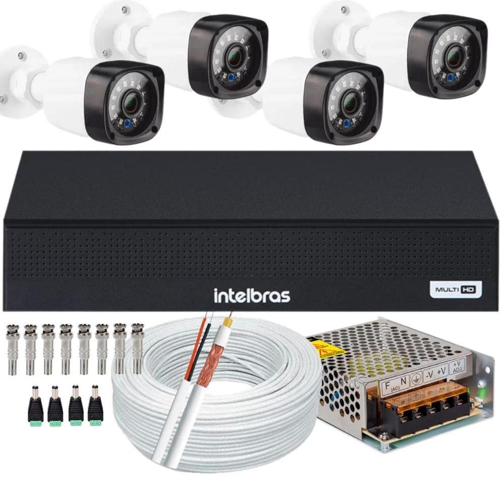 Kit Intelbras 4 Cameras Segurança, 2MP, Full HD + Dvr Intelbras 1004C, Sem HD