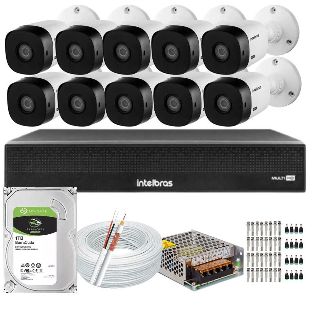 Kit Intelbras CFTV 8 Cameras, Full HD 1220b, 1080P + Dvr 3116C, Inteligência Artificial, Com HD 1TB