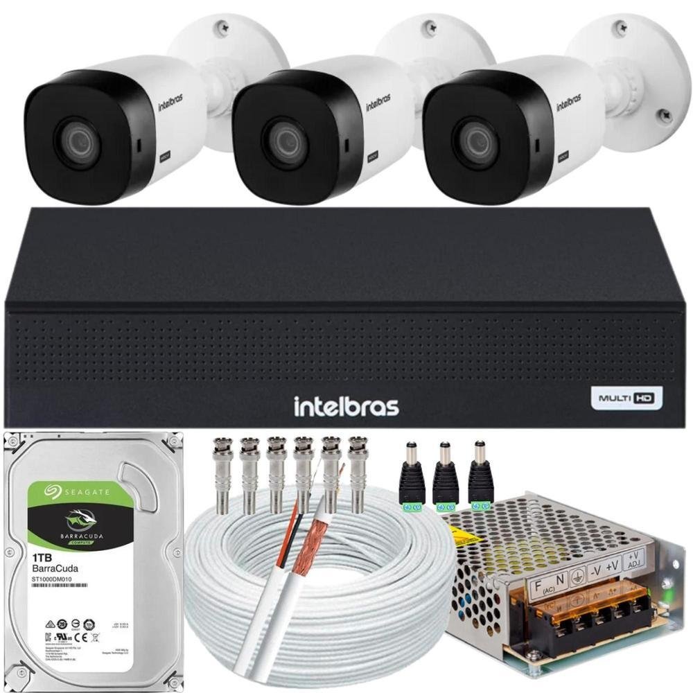 Kit Intelbras, 3 Câmeras Intelbras VHL, 1120B, HD + DVR DE 8CH, 1008-C, 1TB