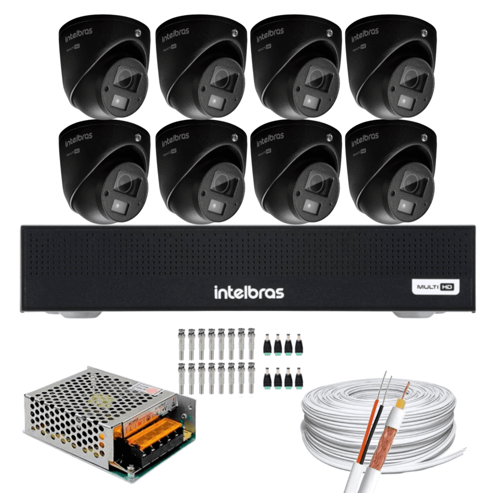 Kit Cftv  Intelbras, 8 Cameras De Segurança, Vhd 3220, C/ Audio Microfone, FULL HD, Dvr Mhdx 8ch