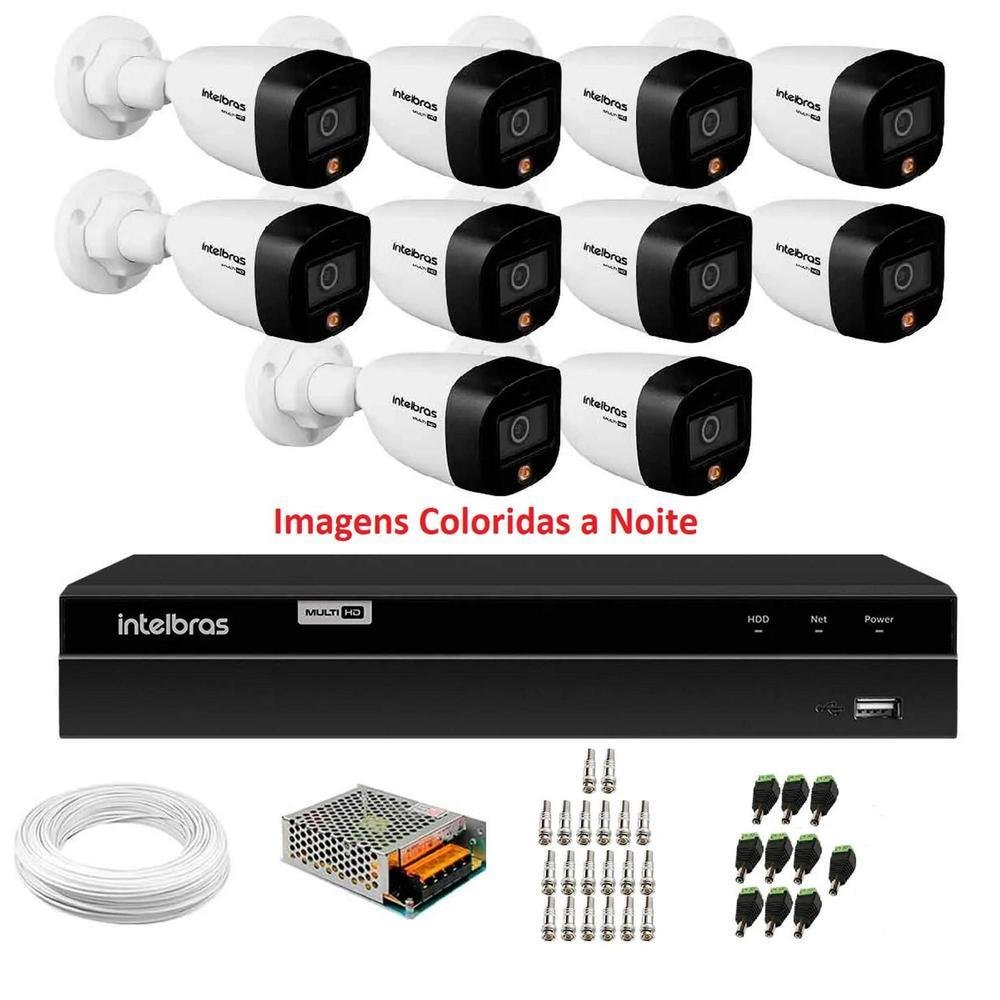 Kit 10 Câmeras Intelbras, Vhd 1220 B, FULL Color, Bullet, Full HD, 1080p Multi Hd Ir 20m + Dvr Mhdx 1216