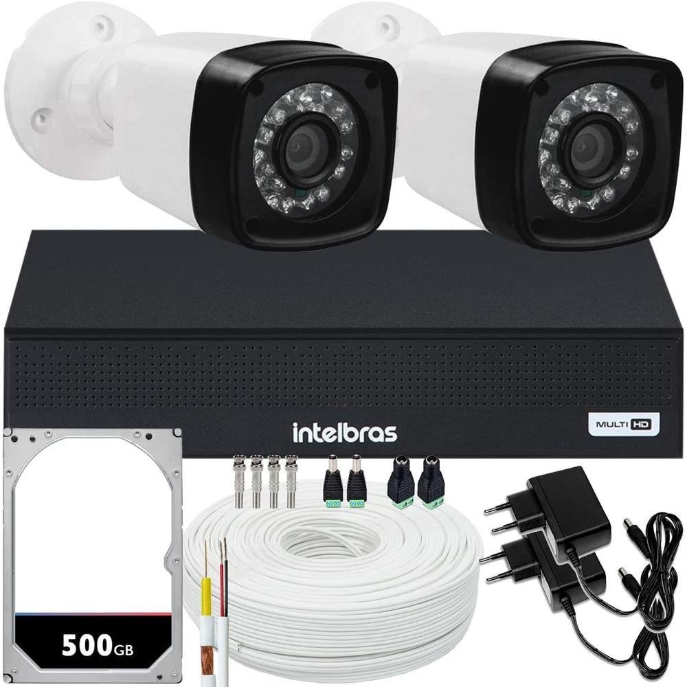 Kit DVR Intelbras 4 Canais H.265 + 2 Câmeras Full HD, 20 Metros, Com HD de 500GB