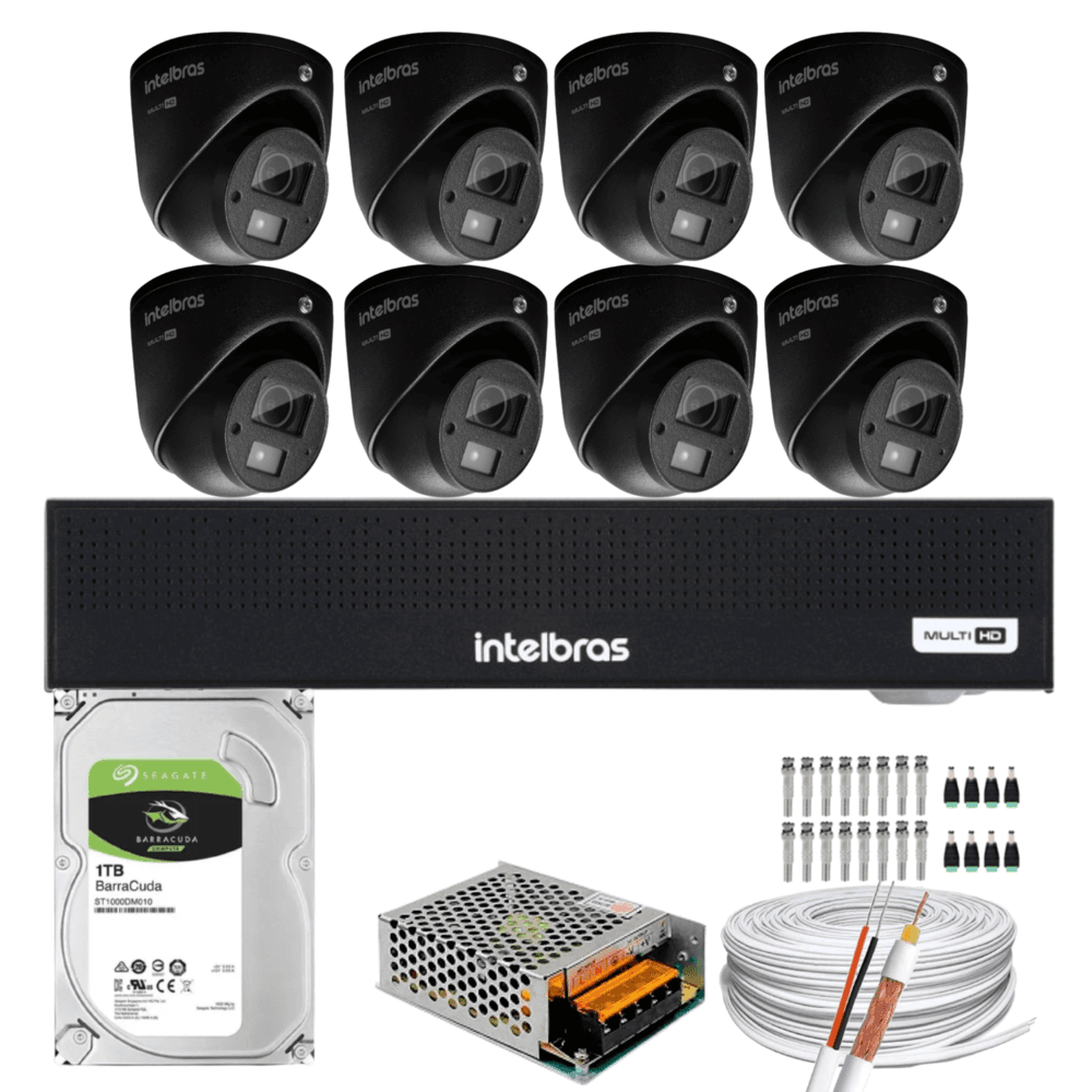 Kit Cftv  Intelbras, 8 Cameras De Segurança, Vhd 3220, C/ Audio, Microfone, FULL HD, Dvr Mhdx 8ch + Hd 1tb