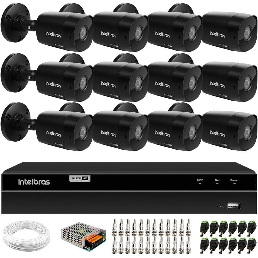 Kit 12 Câmeras Intelbras Vhd 1230 B Full Hd 1080p Bullet Black G7 Visão Noturna 30m Ip67 + DVR Intelbras Mhdx 1216 Full