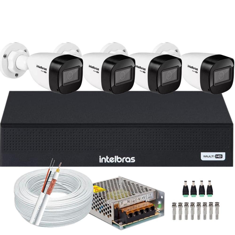 Kit Cftv 4 Câmeras Intelbras 1220 Full Color 1080p Colorido Noite + DVR 8 Canais Mhdx 3008c, Sem HD