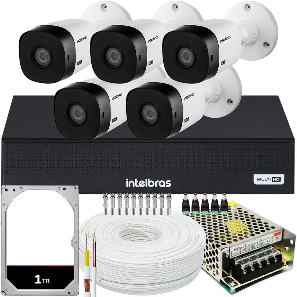 Kit Intelbras 5 Câmeras Vhl 1120, 20m, + DVR De 8 Canais, Com HD 1TB