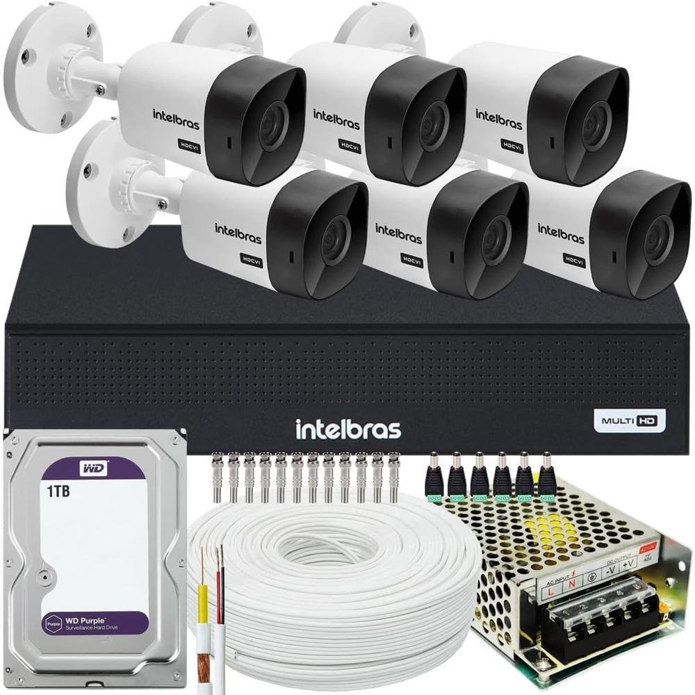 Kit Cftv Intelbras 6 Câmeras Vhc 1120 + DVR Mhdx 1008c, Com HD 1TB Purple