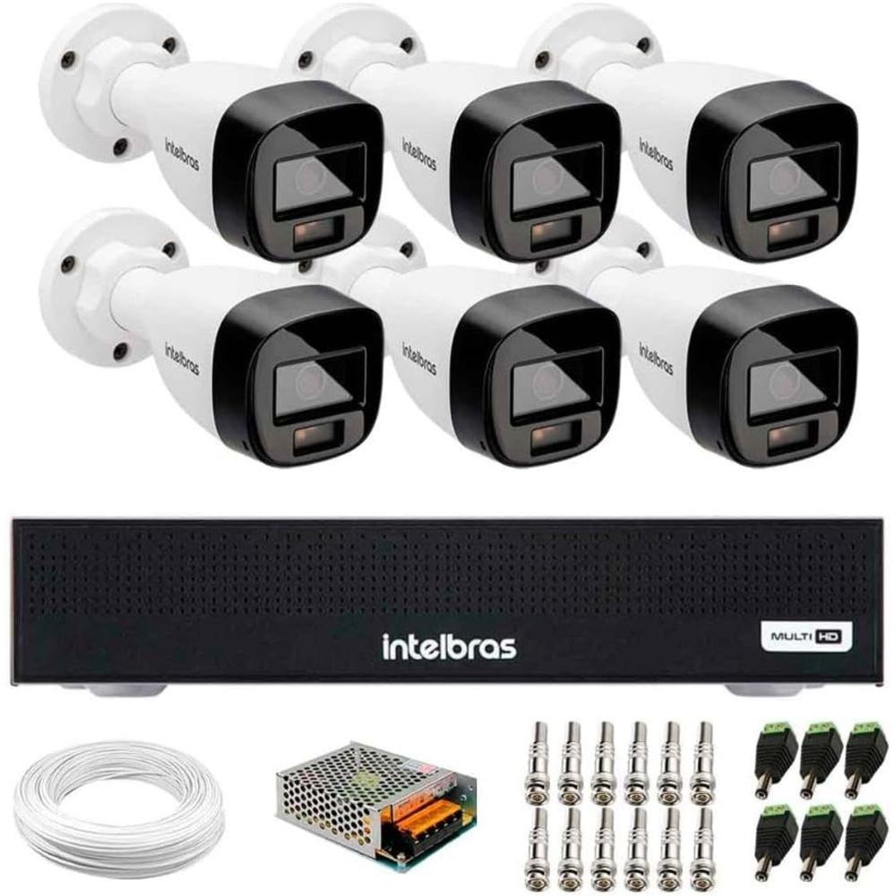 Kit 6 Câmeras Intelbras Vhd 1220B G7 Full Color Bullet Full HD 1080p Multi Hd Ir 20m + DVR Intelbras Mhdx 1008-c 8 Canais