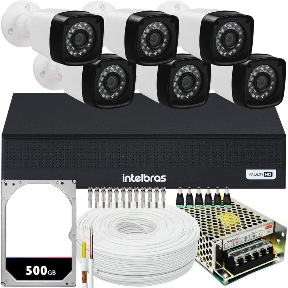 Kit 6 Câmeras Segurança 2 Mega Full HD Ir + DVR Intelbras 1008